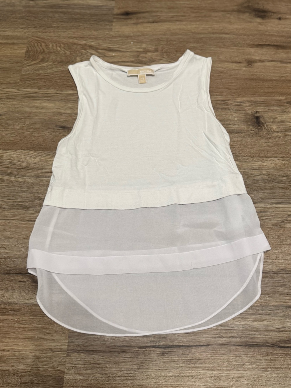 Michael Kors White Layered Sheer Hem Tank